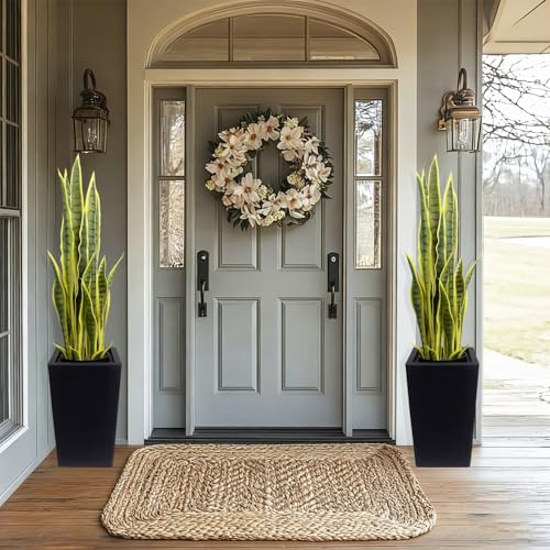 4FT-2PC Artificial Snake Plant, 24 PVC Lifelike Leaves, 35in Faux Sansevieria for Indoor Home & Garden Decor, Tall Planter Potted Mother-in-Law's Tongue Plants, Yellow - color: Black Tall Planter Snake Plant-2pc