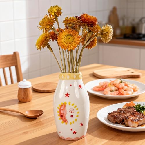 MOUGIGI Unique Ceramic Vase, Cute Boho Decor, Small Cream Vase for Dried Flowers or Single Bud - Sun and Moon Face Design - color: Boho Vase