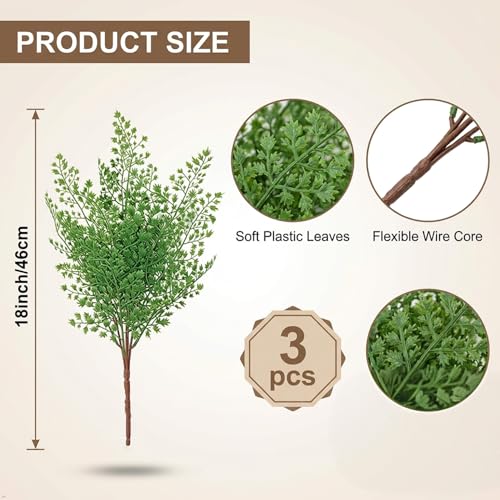 18" Artificial Soft Plastic Fern - Package of 3 (Maidenhair) - color: Maidenhair