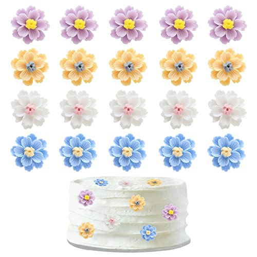 20Pcs Resin Flowers Cupcake Toppers 3D Multicolor Flowers Cake Topper for Bridal Shower Engagement Baby Shower Girls Birthday Wedding Anniversary Fairy Floral Party Table Decorations - color: Flower-3