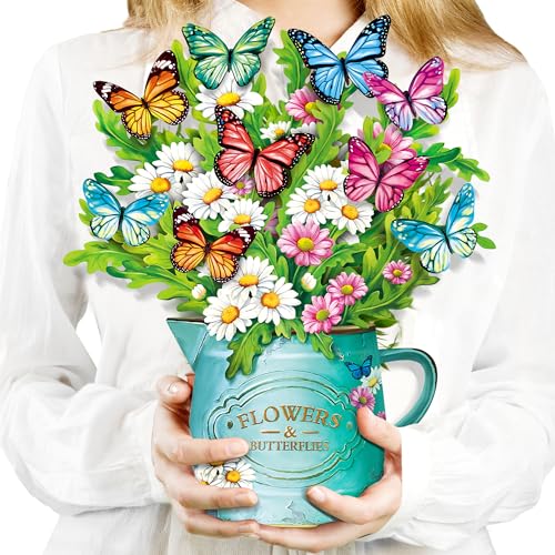 Airpark 3D Pop Up Paper Flowers Bouquet Card 12’‘ with Note & Envelope, Birthday Gifts, Get Well, Thank You, Greeting Cards for Women Mom Wife Friends, Daisies and Butterflies - style: Daisies and Butterflies