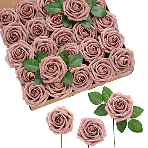 Ling's moment Artificial Flowers 50Pcs Dusty Rose Roses Decor w/Stems,3" DIY Foam Floral for Wedding Bouquet/Centerpieces, Outdoors Party Backdrop, Room/Table, and Garden/Pot Decorations - color: Pk- Dusty Rose, size: 50Pcs