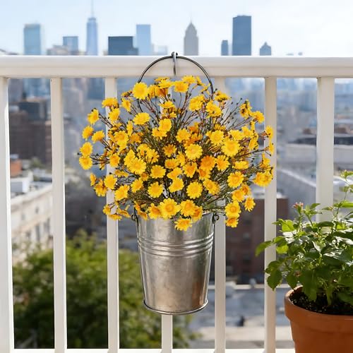 UV Resistant Yellow Daisy Artificial Flowers Lush 4 Bouquets Silk Fake Daisies, 14" UV Protected Faux Daisy Flowers for Indoor & Outdoor Vase, Planter, Floral Arrangements, Centerpieces, Wedding Decor - color: Yellow