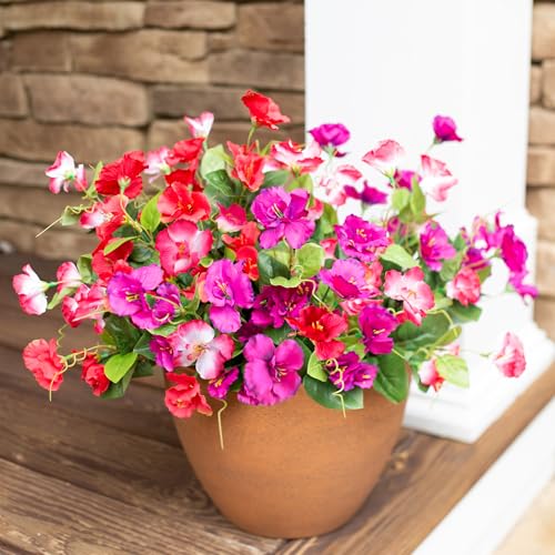 Hoppwodd Hibiscus Artificial Flowers for Outdoors Spring Decoration, 6 Bundles Faux Silk Flowers UV Resistant Look Real Artificial Tropical Flower Fake Plants for Outside Planter Porch Patio, Mix - color: Mix