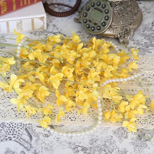 Artificial Orchid Silk Fake Yellow Flowers 5PCS Long Stem Artificial Flowers that Look Real Dancing Lady Orchids for Tall Vase Home Outdoor Wedding Party Office Decoration(Yellow) - color: Yellow
