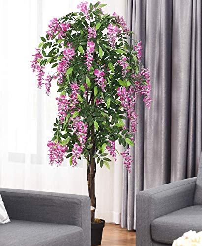 HAPPYGRILL 6FT Artificial Wisteria Tree, Fake Greenery Plants with Nursery Pot, Tall Faux Ficus Tree for Indoor Outdoor,Home, Office, Living Room