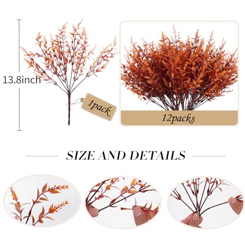RECUTMS Artificial Fall Outdoor Plants Faux Lavender Flowers Fake Greenery 12 Bundles UV Artificial Flowers for Outside Fake Lavender Plants Faux Greenery for Garden Patios Fall Wedding (Brown) - color: Brown, size: 12 Bundles