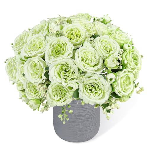 Artificial Peonies Silk Flowers, Faux Peony Bouquet 2 Bundles Florals Arrangements Decor for Farmhouse Home Boho Wedding Table Centerpiece, Fake Plastic Flowers Bulk for Vase Decoration (Green, 2PCS) - color: Green, size: 2PCS