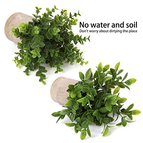 Briful Artificial Potted Plants Set of 2 Small Faux Plant Eucalyptus Mini Fake Plant Decor for Home Table Office Room Desk Bathroom Shelf Kitchen Rustic Farmhouse Mantel Decoration - color: 1-green