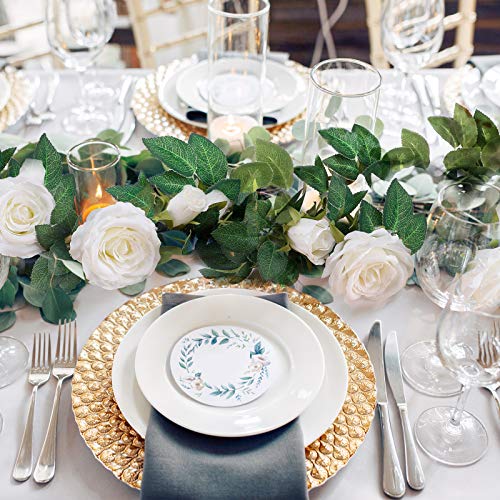 TELDRASSIL 4Pcs(26 FT) Artificial Rose Vine Fake Flower Garland Fake Silk Rose Hanging Vine for Wedding Party Background Arch Garden Background Decoration (White) - color: White