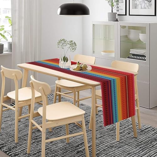 Mexican Table Runner,Retro Colorful Stripes Mexico Day of The Dead Table Runner for Holiday Kitchen Living Room Home Party Decor 13x36 Inch - color: Mexico-4, size: 13x36in