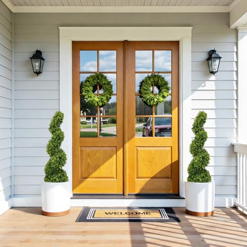 3ft Spiral Boxwood Topiary Trees Artificial Outdoor Set of 2 - UV Resistant Faux Plants for Outside Planters, 36" Fake Twisted Tree for Front Porch Decor - color: Milan Foliage, size: 3FT