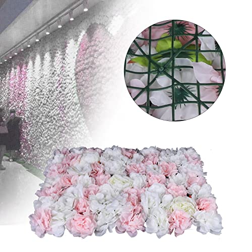 12 Pcs Artificial Flower Wall Panels 60x40cm 3D Flower Background for Wall, Wedding Flower Decorations Wall Silk Rose Panels for Candy Wall, Photo Areas, Stage Background Wall, 24 x16inch - color: 12 Pcs White Light Pink