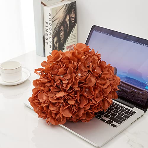 Rust Orange Artificial Hydrangea Flower Heads Hydrangea Silk Flowers with Stems for Wedding Centerpieces Bouquets DIY Floral Decor Home Decoration,Pack of 10pcs - color: 10pcs Burnt Orange, size: Large