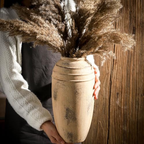 Ceramic Flower Vase with Handles, 12 inch Tall Vase for Centerpieces, Large Decorative Terracotta Vases, Farmhouse Rustic Vases for Home Decor, Living Room, Table, Neutral vase Lyeec - color: 101-12.87in