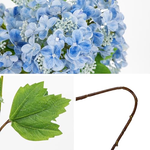 Real Touch Hydrangea Artificial Flowers 19” Tall Artificial Hydrangea Flowers Double-Headed Faux Hydrangeas, Blue Hydrangeas, Realistic Silk Hydrangea for Home Decor Weddings Arrangements-5 Branches - color: Blue
