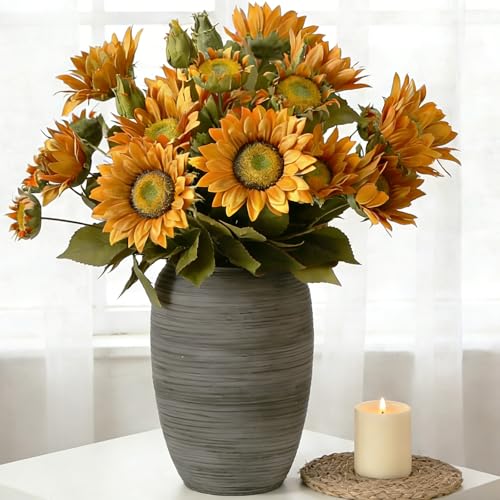 ALMA 12'' Tall Wide Mouth Flower Vase, Black Large Ceramic Vase for Table Centerpieces, Grey Boho Vase for Living Room, Farmhouse, Entryway, Mantel, Bookshelf, Home Decor - color: Wide Mouth-black-12"