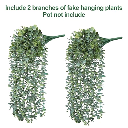 Faux Outdoor Plants Fake Hanging Plants for Outdoors Outside Decorations, 2 Pcs White Faux Eucalyptus Vines Realistic UV Resistant Artificial Greenery for Planters Porch Garden Yard Front Door Patio - color: Eucalyptus Vine-white