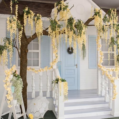 Nuenen 16 Pack 94.4ft Artificial Cherry Blossom Vines Cherry Blossom Flower Garland Hanging Silk Cute Room Decor for Japanese Kawaii Bedroom Party Wedding Spring Home Decorations (Champagne) - color: Champagne