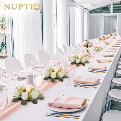 NUPTIO Flower Wreath for Table Centerpieces: 9.05 Inch Small White Artificial Candle Rings 10 Pcs for Wedding Party Christmas Decorations - Rose Wreaths for Spring Summer Front Door Porch Decor 2 Pcs - color: White, size: Dia 9.05"-10pcs