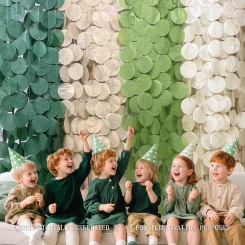 205 Ft Sage Green Party Decorations Oilve Green and Beige Circle Dot Backdrop Garland Tissue Paper Polka Dots Hanging Streamer for Baby Shower Birthday Wedding Engagement Bachelorette Party Supplies - color: Olive Green Beige
