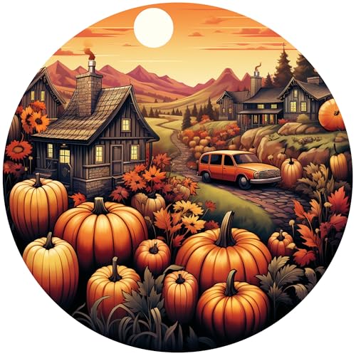 Rustic Wall Decor Wall Plaque Sign Round Metal Tin Sign Pumpkin Wreath Round Welcome Door Hanging,Suitable for Home Garden Kitchen Bar Cafe Restaurant Garage Wall Decor Retro Vintage 8x8 Inch (Pumpkin) - color: Pumpkin