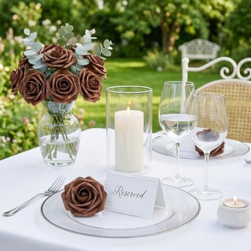 Artificial Flowers, Artificial Rose 100pcs for DIY Wedding Bouquets Centerpieces Arrangements, Brown Foam Roses with Stem for Bridal Shower Party Home Decorations - color: Brown, size: 100pcs
