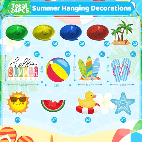 24Pcs Summer Hanging Decorations, Summer Pool Party Ceiling Swirls Cutouts Decor, Beach Theme Hanging Decorations for Home Office Classroom Birthday Beach Party Ceiling - color: Blue