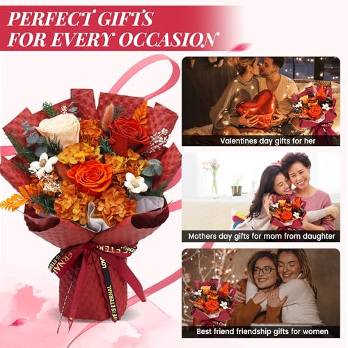 VTJMB Flowers for Delivery Prime, Preserved Flower Bouquet with Box, Birthday Dried Flowers Gift for Women, Mothers Day Gifts for Mom, Wife, Grandma, Friends - color: Red