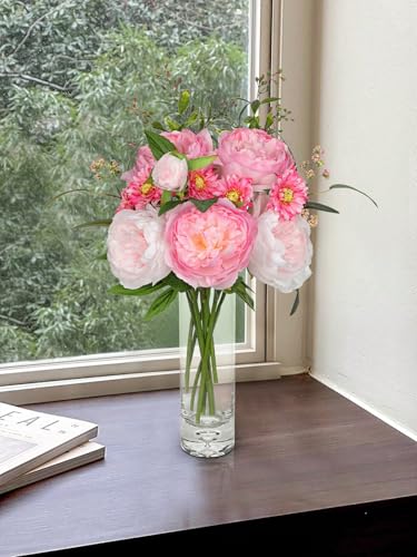 GnFlus Peonies Artificial Flowers, 10PCS Mixed Pink Faux Flowers with Peonies & Daisies, Up to 18.8 Inch Long Silk Fake Flowers for Vase DIY Wedding Bouquet Party Centerpieces Arrangement Home Decor - color: Peony, Pink #1