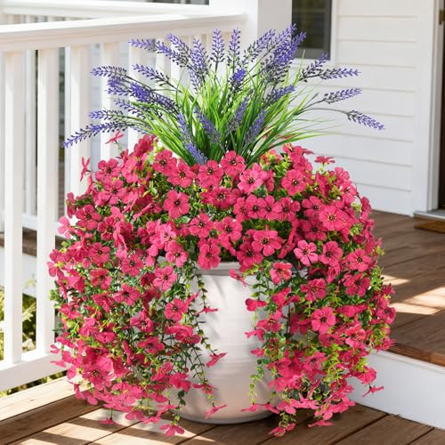 Homsunny Artificial Fake Hanging Flowers Plants for Outdoor Outside Decoration, Faux Silk Daisy Flower Realistic UV Resistant for Front Porch Patio Balcony Garden Yard Indoor Planter Home Decor(Pink) - color: Pink