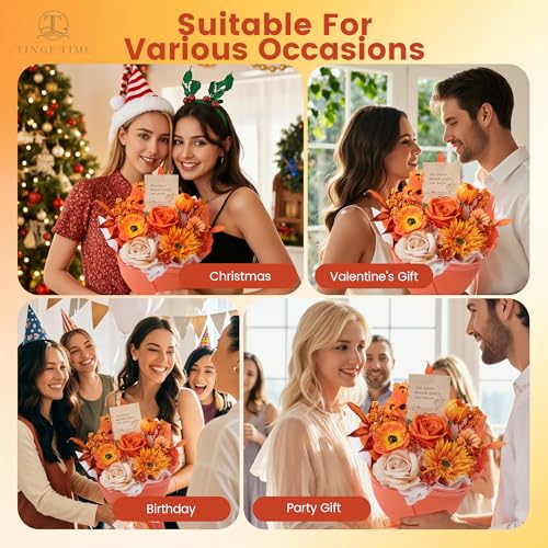 TINGE TIME Preserved Flowers Bouquet, Sunflower and Rose Bouquets, Orange Artificial Flowers Bouquet for Table Centerpiece Mothers Day Gifts Birthday Gifts Wedding Anniversary Housewarming - color: Brunt Orange
