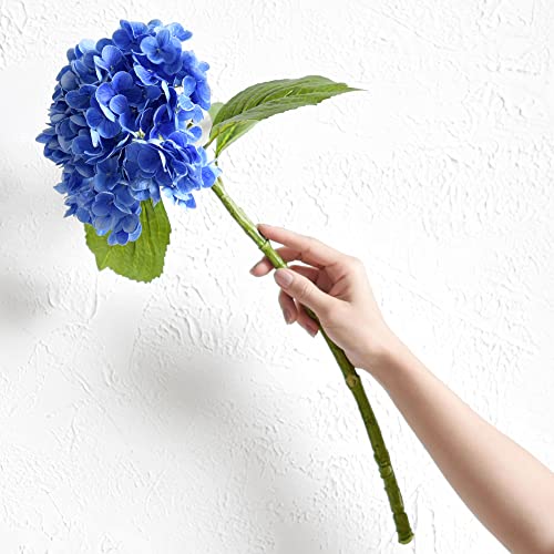 FiveSeasonStuff Real Touch Silk (Royal Blue) Hydrangea Flowers, 2 Large Long Stem Artificial Flowers for Floral Arrangements - color: Royal Blue (2 Stems)