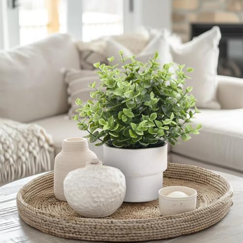 Coferset Small Fake Plants 7.45” Eucalyptus Potted Artificial Eucalyptus Plant for Bedroom Kitchen House Living Room Shelves Farmhouse Table Office Desk Bathroom Home Indoor Decor (Green) - color: Eucalyptus