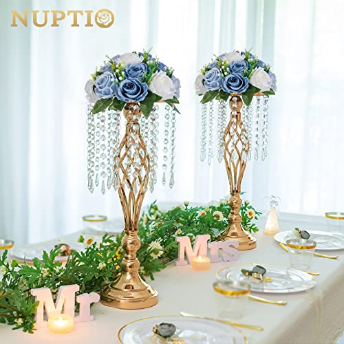 NUPTIO Flower Balls Table Centerpieces: Dusty Blue & White Fake Rose | 6 Pcs Artificial Floral Bouquet Arrangement for Wedding Bridal Shower Birthday Party Decor - color: Dusty Blue & White, size: 6 Pcs