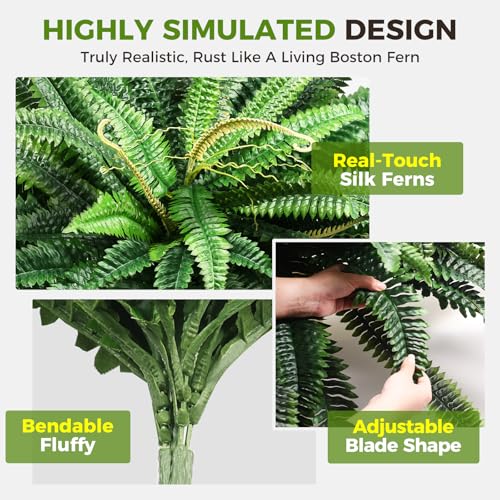 Suntee 48" Large Artificial Ferns 2 Pack, Realistic Fake Boston Fern Plant with 100 Bendable Fronds, UV Resistant Zero Maintenance Faux Bush for Outdoors Garden Patio Porch Living Room Home Decor