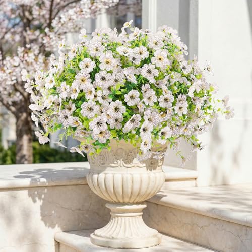 ATTGREAT Artificial Flowers Outdoors Faux Plants UV Resistant Fake Flowers Daisy 12 Bundles Plastic Greenery Plnats Outside for Garden Planter Patio Porch Spring Summer Home Home Decor, White - color: White, size: 12PCS