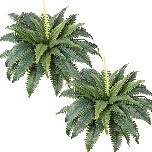 Dremisland Artificial Ferns for Outdoors,Set of 2 Bouquets 30" Diam Large Fake Hanging Ferns Artificial Boston Fern Fake Fern Plant Artificial Bush for Home Garden Porch Farmhouse Decoraction(2 PCS) - color: 2 Pcs
