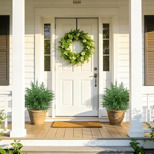 Bdor 24" Artificial Norfolk Pine Topiary Bush with Ground Stake, UV Resistant Fake Pine Shrubs for Outdoors, Weatherproof Faux Greenery Plants for Garden, Patio, Yard, 2 Pack - style: norfolk