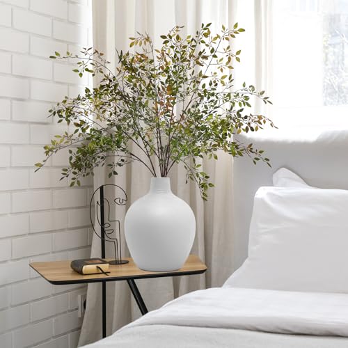 Fake Plants Eucalyptus Stems,Plastics Ficus Stems for Vase Artificial Plants,Greenery Stems for Vase Faux Plants Indoor,43.3" Faux Greenery Indoor Vase Fillers for Home Decor(4pcs Orange) - color: Orange 4pcs