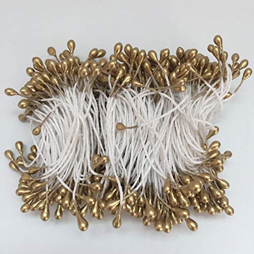 1800 Pcs 1.5mm Mini Pearl Double Heads Flower Stamen Pistil Handmade Artificial Flowers Wedding Party Home Decoration DIY Christmas Scrapbook Accessories Gold - color: Gold