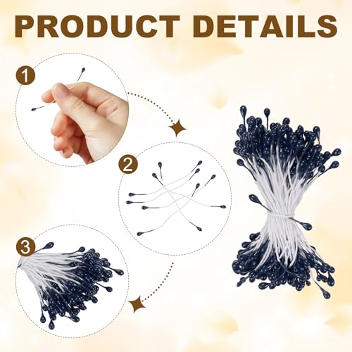 PATIKIL 3mm Double Heads Flower Stamen, 150 Pcs Artificial Flower Stamen Pistil Matt Pearl Floral Stamen for DIY Christmas Card Wedding Decoration, Dark Blue - color: Dark Blue