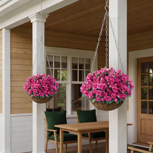 Juxdp 8 Bundles Artificial Roses, Realistic Silk Bouquet Flower(Rose Red) | Fluffy and Vivid, Fade-resistant, Faux Rose Plants, for Front Door/Garden/Farmhouse/Home/Outdoor/Spring/Summer Decor - color: Rose Red