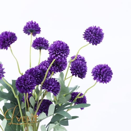 LVEFIT 10 Pcs Purple Flowers Fake Mums Flowers with Long Stem,Faux Kiku Flowers Bulk,Silk Flowers Mini Chrysanthemum Artificial Flowers Chrysanth Floral Arrangements for Home,Wedding,Party Decor - color: Purple
