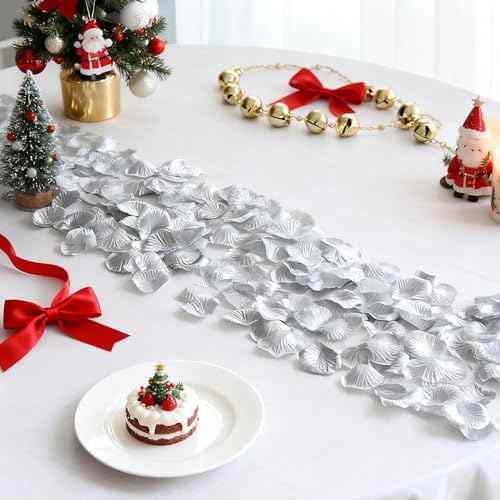 Grever 1000 Pieces Artificial Silver Silk Rose Petals Faux Flowers for Wedding Valentines Proposal Anniversary New Year and Romantic Party Decoration (Silver) - color: Silver