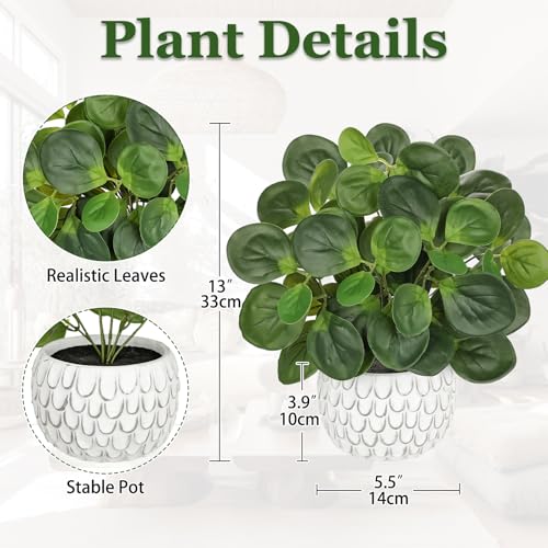 13" Artificial Plants Indoor Small Fake Plant in White Ceramic Pot, Silk Plants for Home Decor Indoor, Faux Potted Plant for Shelves, Desks, Home, Room, Office, Bedroom, Entryway, Tabletop Decor - color: #Green #2