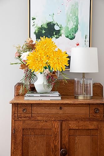 Briful 6 Pcs Yellow Artificial Mums for Outdoors Fall – 25.6’’ Long Stem Faux Chrysanthemums, Large 6’’ Silk Fall Flowers for Wedding Bouquets, Centerpieces, Porch Décor, Indoor Home Decoration - color: Yellow