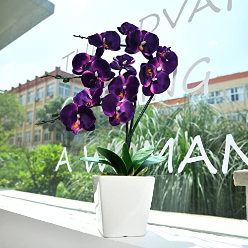 15" Tall Artificial Silk Phalaenopsis Orchid Flower Plant Pot Arrangements (Dark Purple) - color: Dark Purple