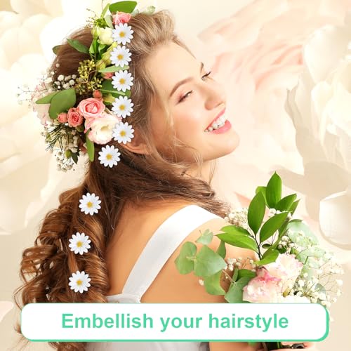 Nogeqi 100 Pcs Daisy Flower Head Artificial Daisy Flower White Gerbera Fake Flowers Heads for DIY Garland Craft Birthday Wedding Party Easter Bonnet Home Decoration