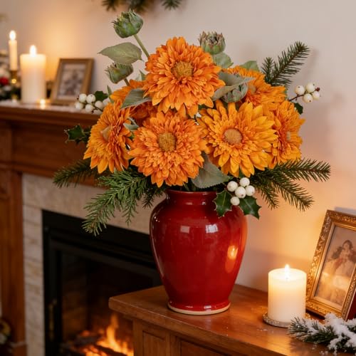 Kimura's Cabin 5Pcs Fake Sunflower Flowers Long Stems Faux Sunflowers Artificial Silk Bouquet for Wedding Home Garden Birthday Party Indoor Decor(Orange) - color: Orange